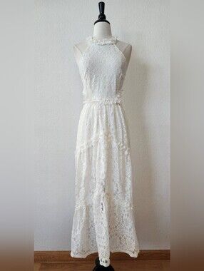 White Lace Halter Maxi Dress